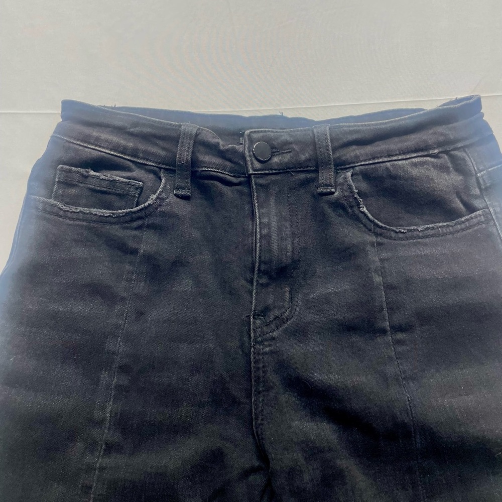 Flying Monkey Jeans Women 28 Black High Rise Flare Raw Hem Distressed